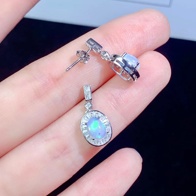 Sterling Silver Natural Opal Earrings for Women