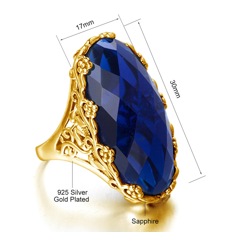 Gold Sapphire Ring with Engraved Flower Design for Women