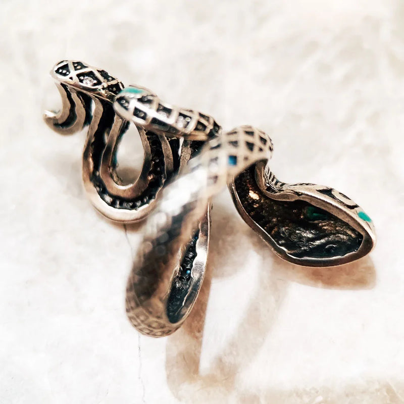 925 Sterling Silver Blue Snake Open Ring for Women