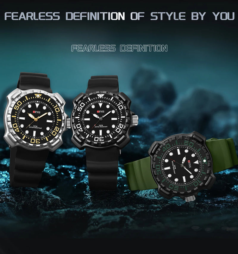 Quartz Silicone Strap 50M Waterproof Sport Watch for Men