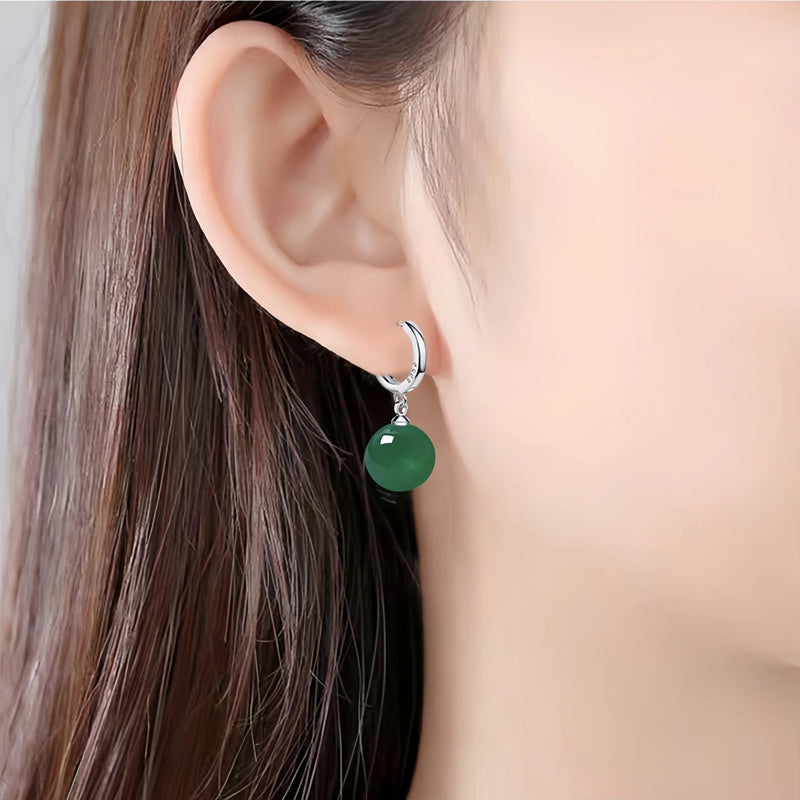 925 Sterling Silver Green Agate Dangle Earrings for Women