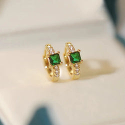 Sterling Silver Clip Earrings with Emerald, Princess Cut for Women.