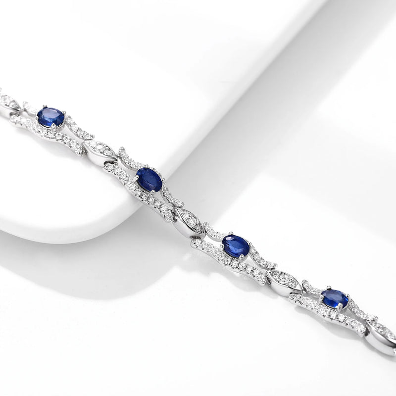 925 Sterling Silver Natural Sapphire cz Bangle for Women