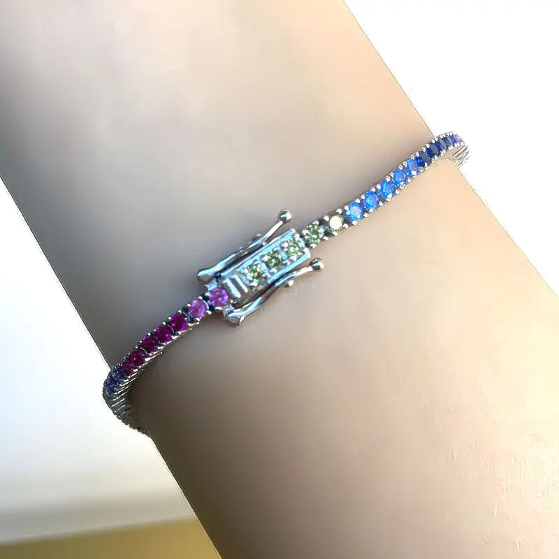 925 Sterling Silver Colorful Zircon Tennis Bracelet for women