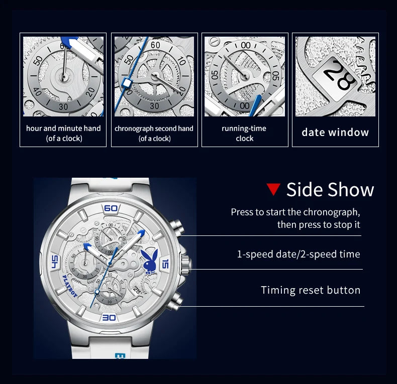 Stainless Steel Silicone Strap Multifunction Watch for Men