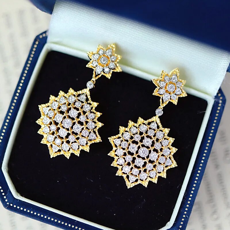 925 Sterling Silver Gold Plated Zircon Lace Earrings