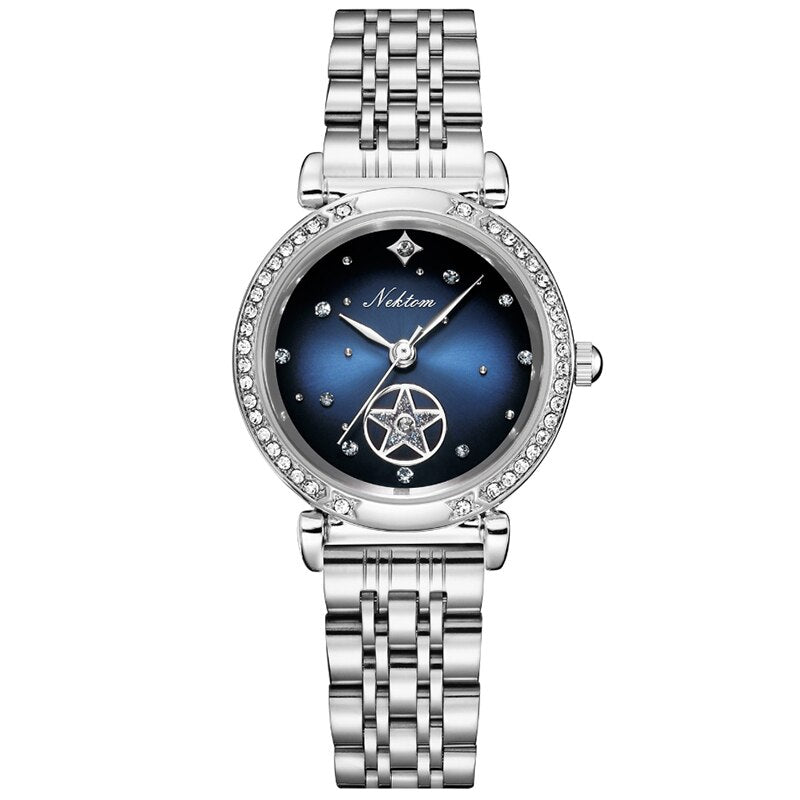 Gold or Silver Stainless Steel Rhinestone Quartz Watch for Women