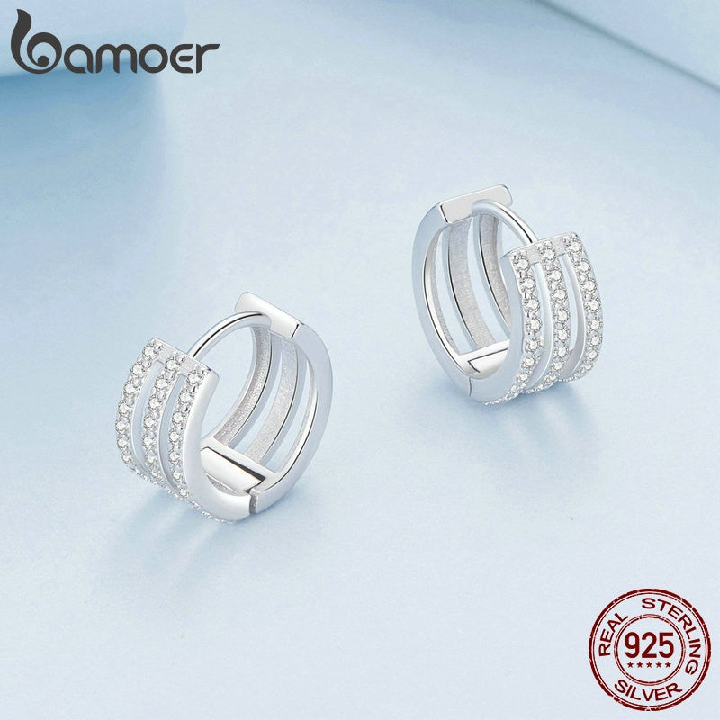 Sterling Silver Pave CZ Multi-circle Hoop Earrings for Women