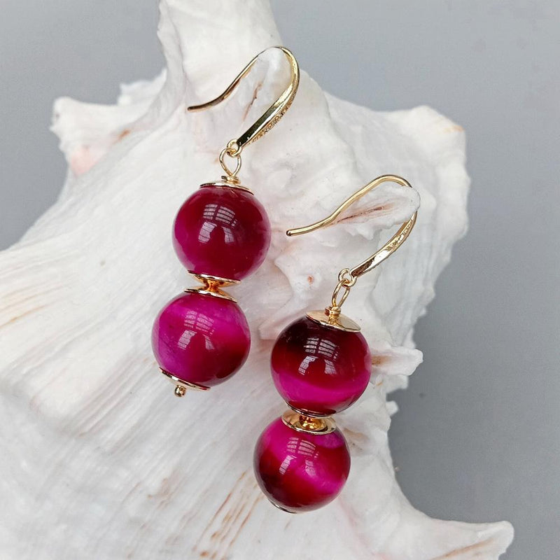 Sterling Silver Tiger Eye Drop Earrings for Women