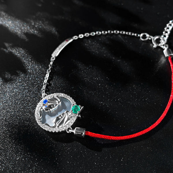 Sterling Silver Red String Friendship Bracelets with Emerald CZ for Women