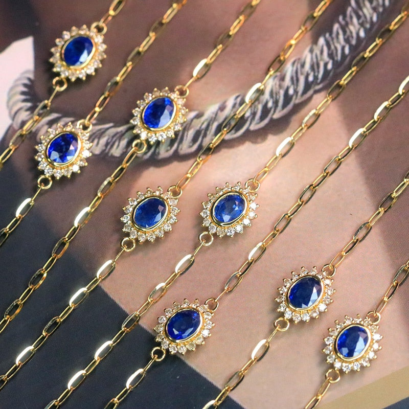18K Yellow Gold Sapphire Flower Bracelet for Women