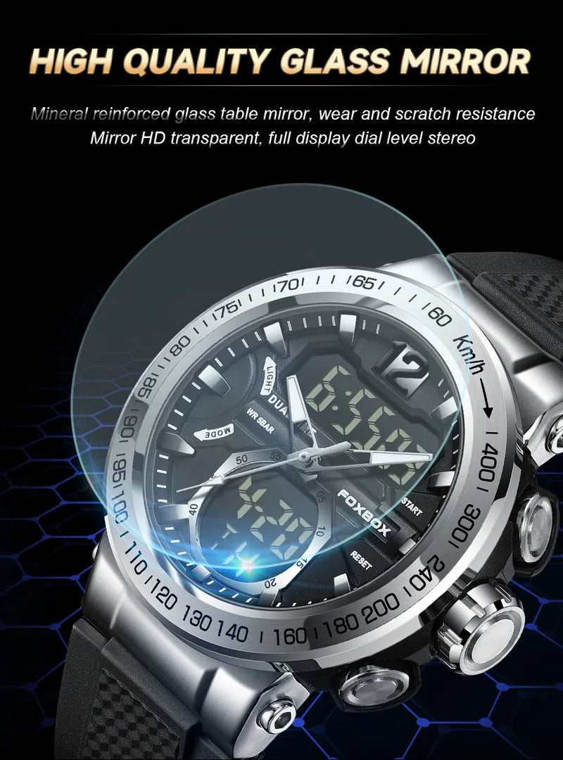 Men's Luxury Digital Analog Sport Watch with Dual Display, Original Quartz Movement, Waterproof.