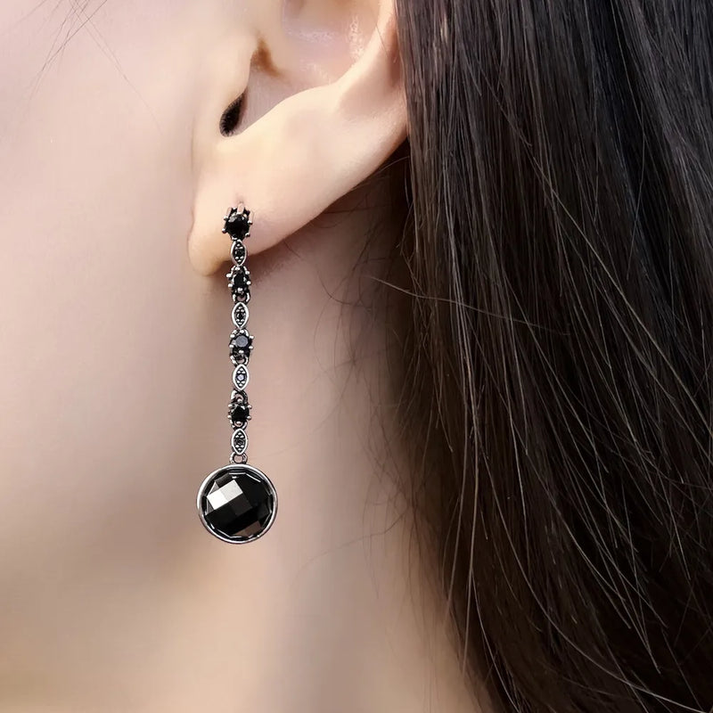 925 Sterling Silver Black Star Drop Earrings for Women