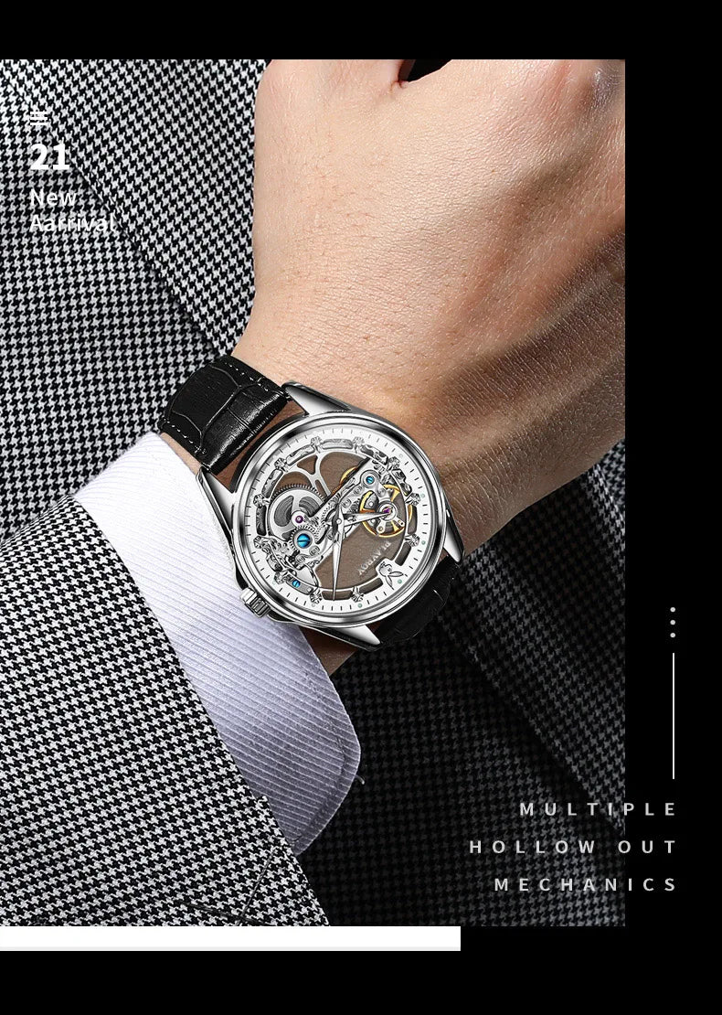 Stainless Steel Skeleton Automatic Mechanical Watch for Men