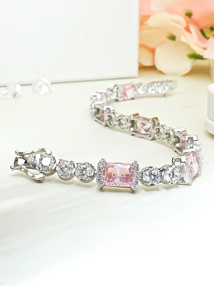 925 Sterling Silver Full Diamond Bracelet Set for Women