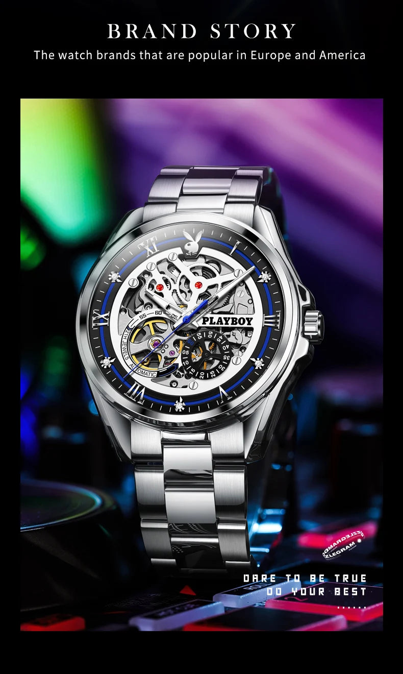 Stainless Steel Automatic Mechanical Watch for Men