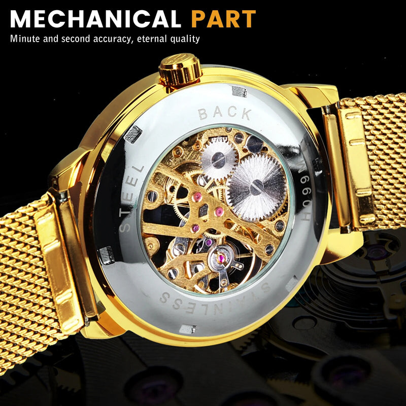 Stainless Steel Mesh Strap Automatic Mechanical Watch for Unisex