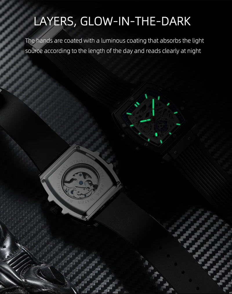 Stainless Steel Silicon Square Luminous Men's Watch