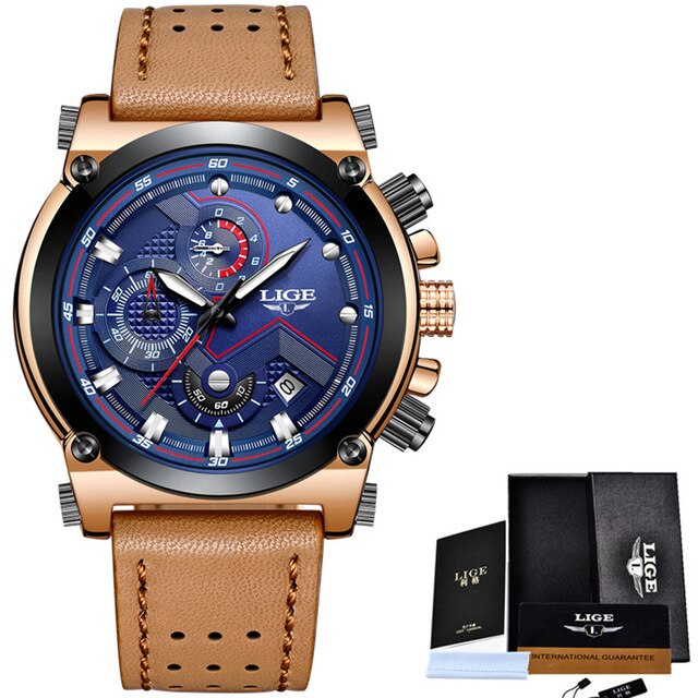 Stainless Steel Leather Waterproof Quartz Watch for Men