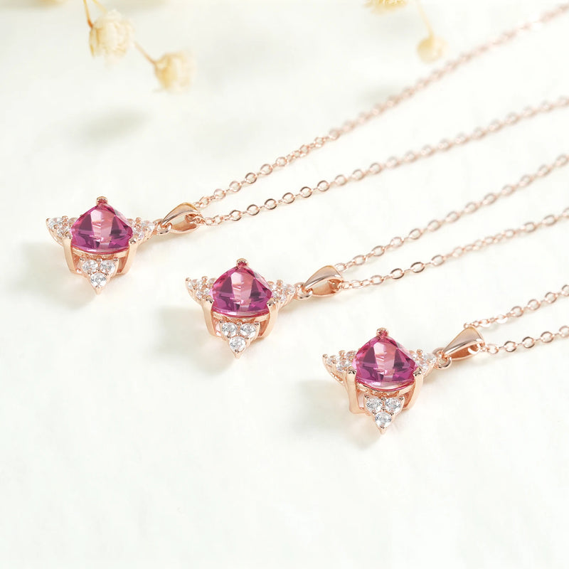 Rose Gold plated 925 Sterling Silver Natural Topaz Triangle Pendant Necklace for Women