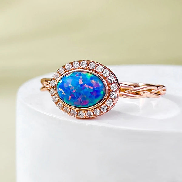 Wong Rain Vintage 18K Gold Plated 925 Sterling Silver Oval Cut 5*7 MM Opal High Carbon Diamond Gemstone Ring For Women Jewelry