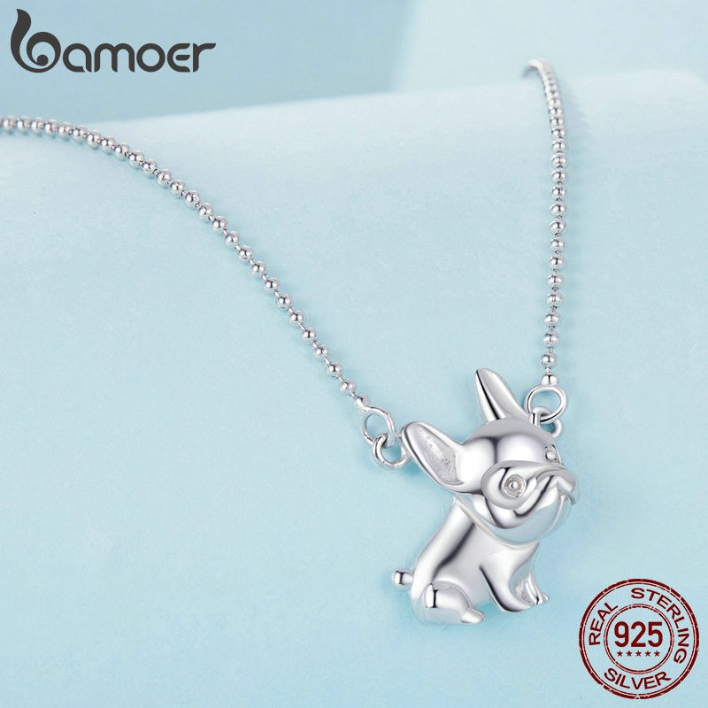 Sterling Silver French Bulldog Pendant Necklace for Women