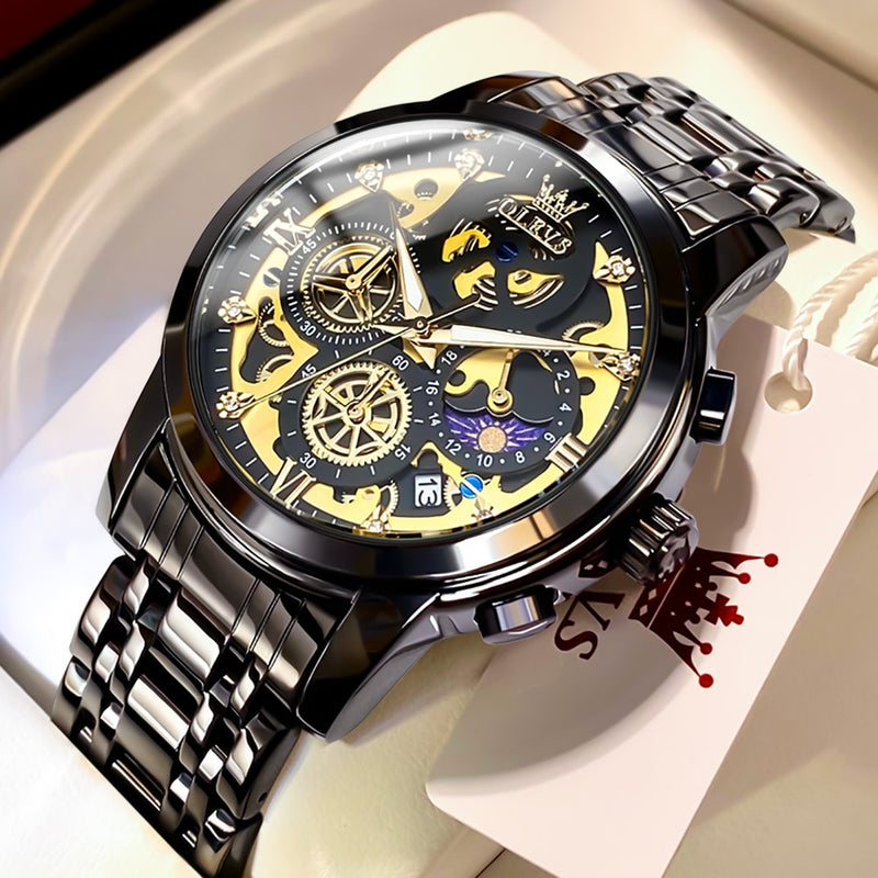 Gold Skeleton Quartz Watch for Men