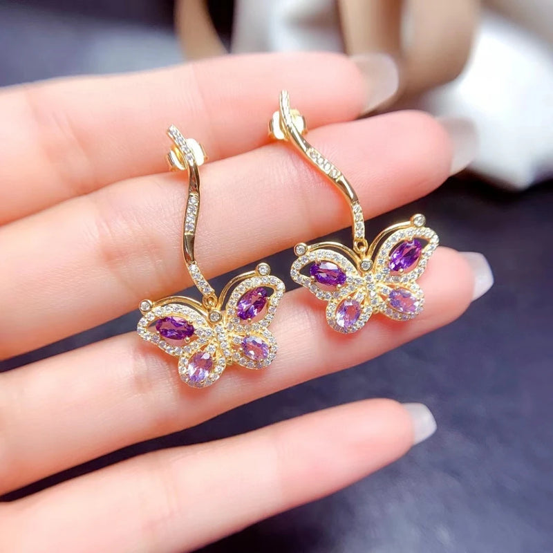 925 Sterling Silver Amethyst Butterfly Jewelry Set for Women