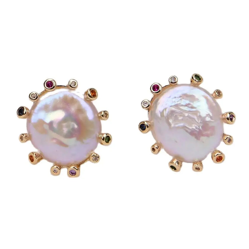 Sterling Silver Cultured White Keshi Pearl Stud Earrings for Women