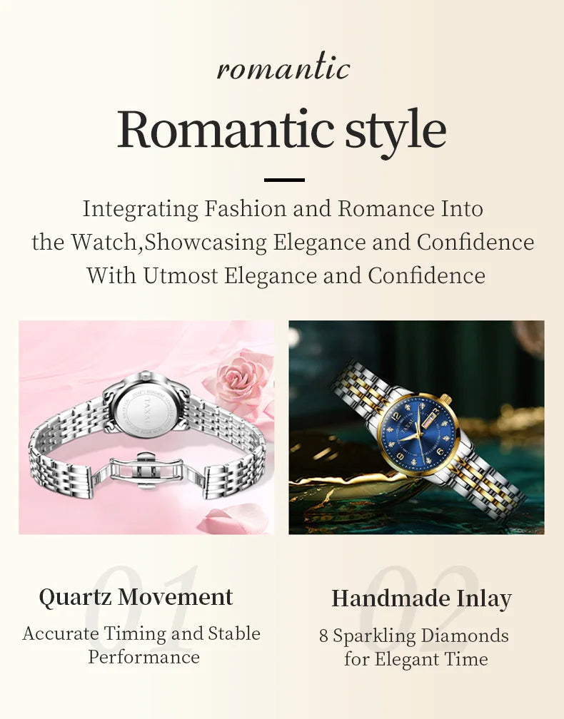 Stainless Steel Quartz Elegant Fashion Waterproof Watch for Women