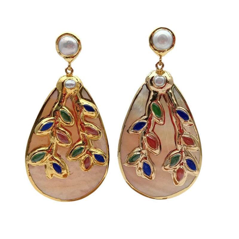 Gold Plated Multi Color Agate Drop Earrings for Women
