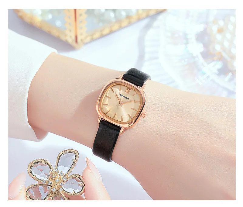 Stainless Steel Leather Mesh Quartz Watch for Women