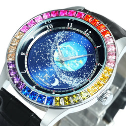 Stainless Steel Rainbow Rotating Star Dial Automatic Watch for Men