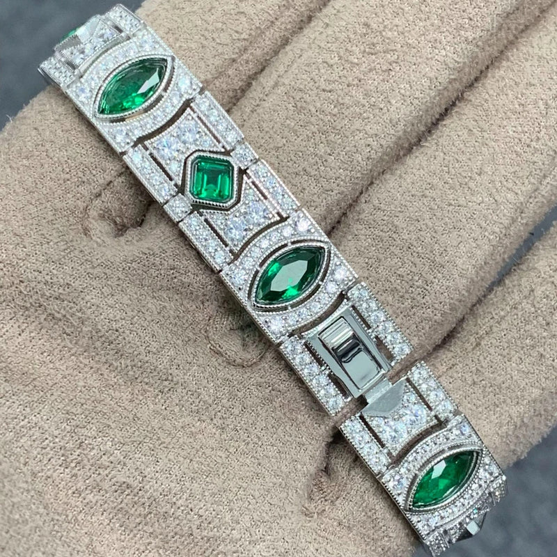 925 Sterling Silver Emerald High Carbon Diamond Gemstone Bracelet Bangle for Women