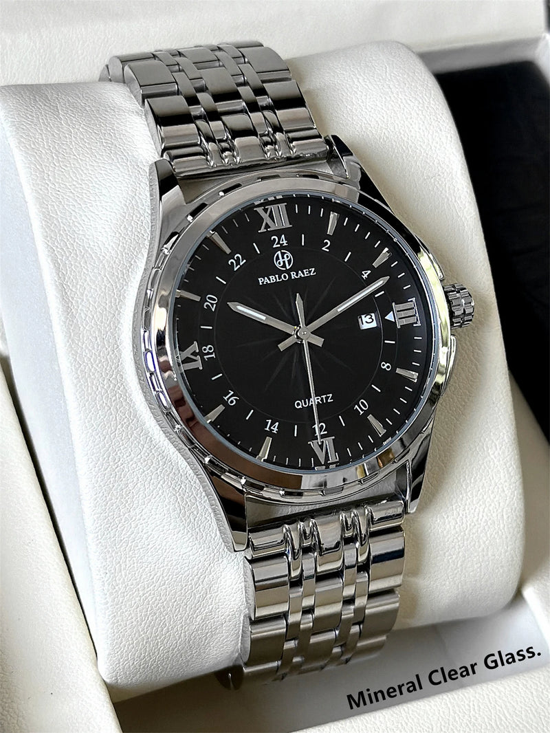 Luxury Silver Stainless Steel Wristwatch with Luminous Display and Waterproof Design for Men