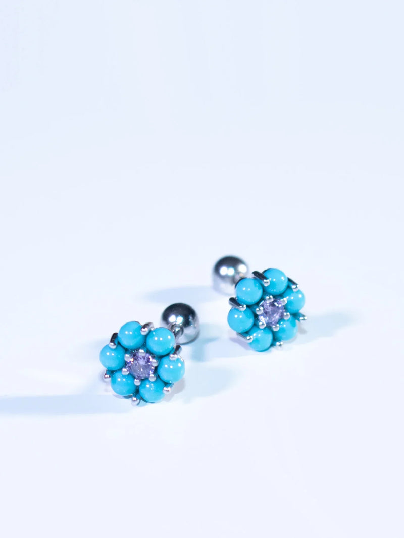 Sterling Silver Round Turquoise Stud Earrings for Women