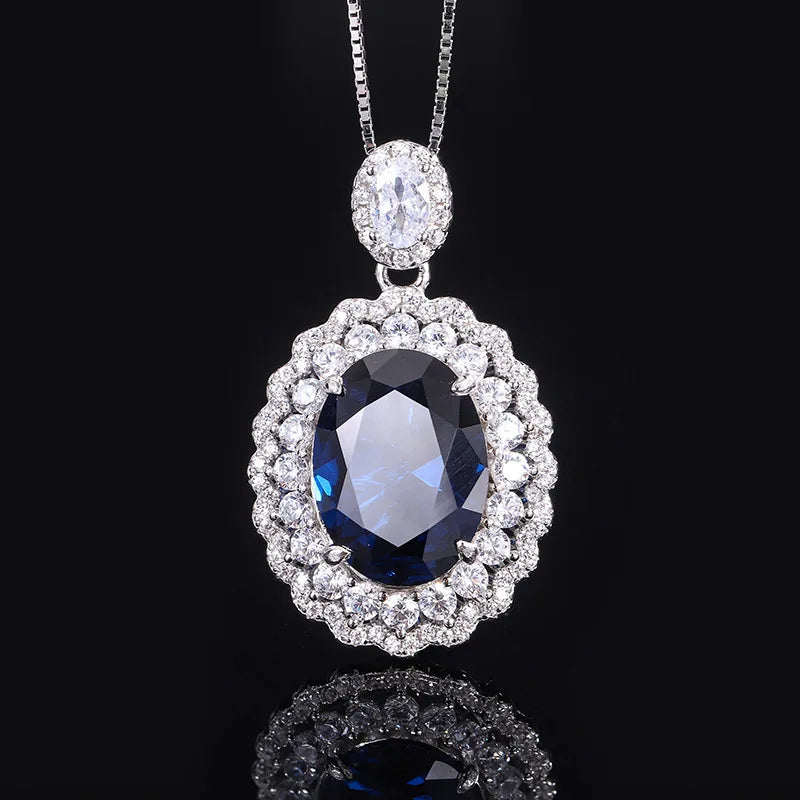 S925 Silver Tanzanian Blue Topaz Statement Jewelry Set for Women