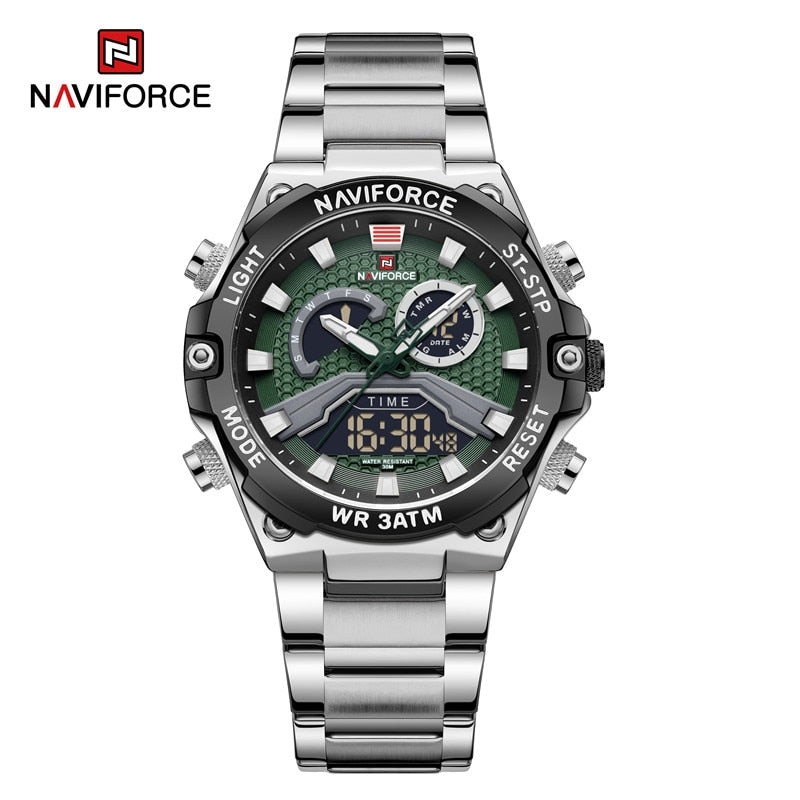 Stainless Steel Luminous Dual Display Watch for Men