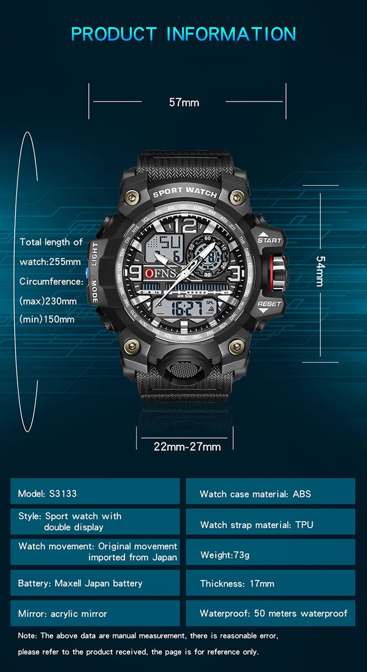 Stainless Steel Quartz Sports Watch with Dual Display for Men .