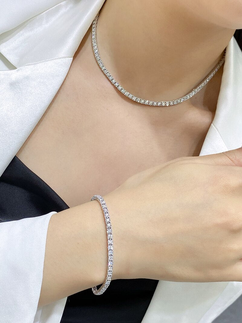 18K White Gold Natural Diamond Tennis Necklace for Women