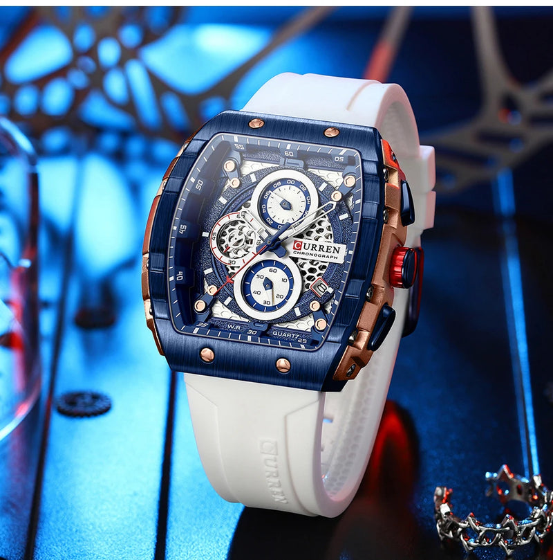 Stainless Steel Silicone Unique Square Quartz Watch for men