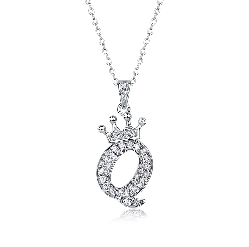 925 Sterling Silver Moissanite Diamonds Letters Crown Pendant Necklace