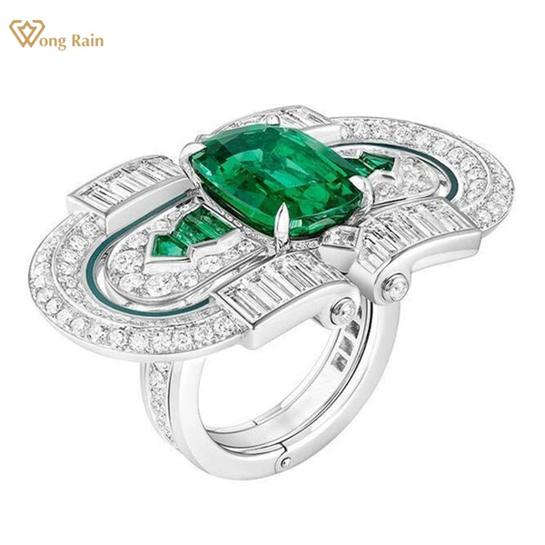 Wong Rain Vintage 925 Sterling Silver Emerald Sapphire Gemstone Ring for Women Cocktail Party Fine Jewelry Anniversary Gifts