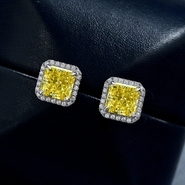 Wong Rain 925 Sterling Silver Crushed Ice Cut 7*7MM Citrine High Carbon Diamonds Gemstone Ear Studs Earrings Jewelry Wholesale