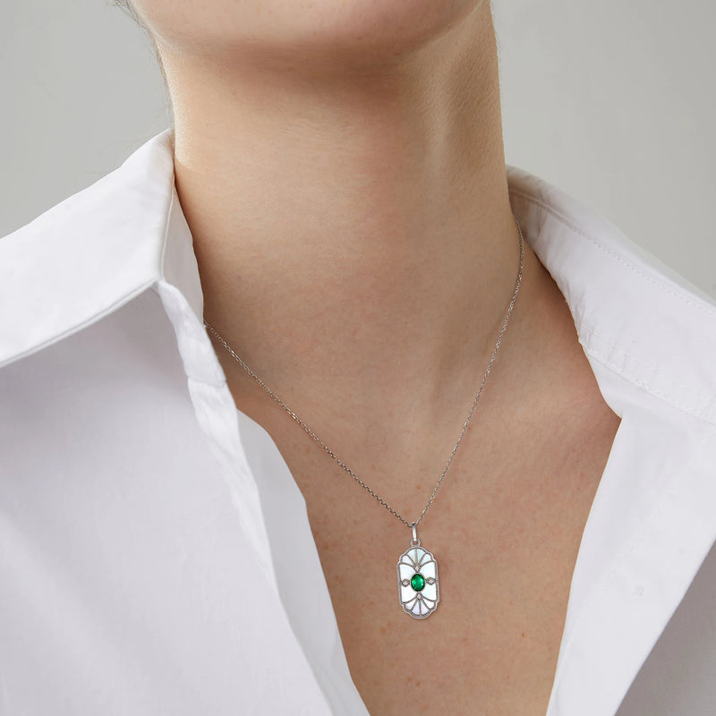 Sterling Silver Emerald Pendant Necklace for Woman