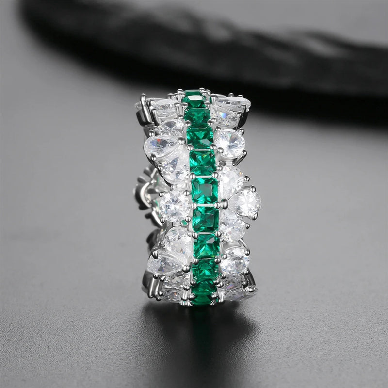 Sterling Silver Emerald High Carbon Diamond Gemstone Ring for Women