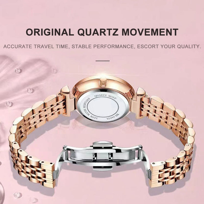 Stainless steel Luminous Quartz Date Week Waterproof Watch for women