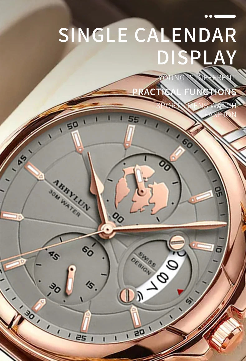 Stainless Steel Quartz Waterproof Watch for Men