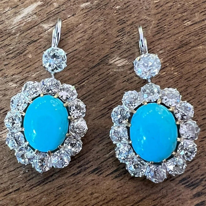 925 Sterling Silver Oval Turquoise Lab Sapphire Gemstones Drop Earrings