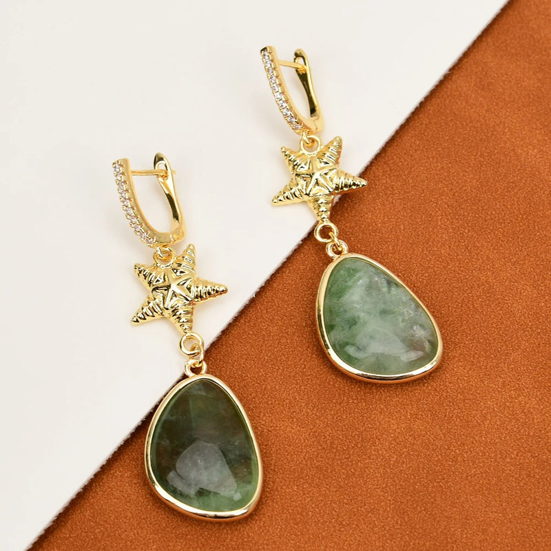 Gold Plated Fluorite Pendant Necklace & Earrings Sets for Women